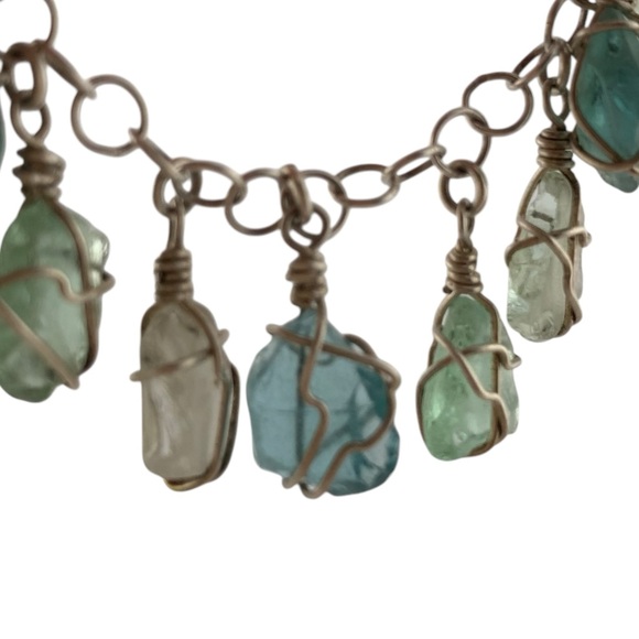 STERLING SEA GLASS BRACELET AQUA LIGHT GREEN 6.5 +1" extender 925 SILVER ARTISAN - Picture 4 of 8